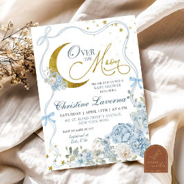 Invitación Sobre el azul de la luna Bow Hydrangea Baby Shower