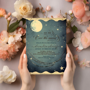 Invitación Sobre el Baby Shower azul de la luna medianoche