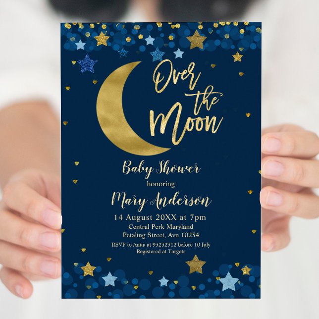 Invitación Sobre el Baby Shower azul de la marina de la luna (Subido por el creador)