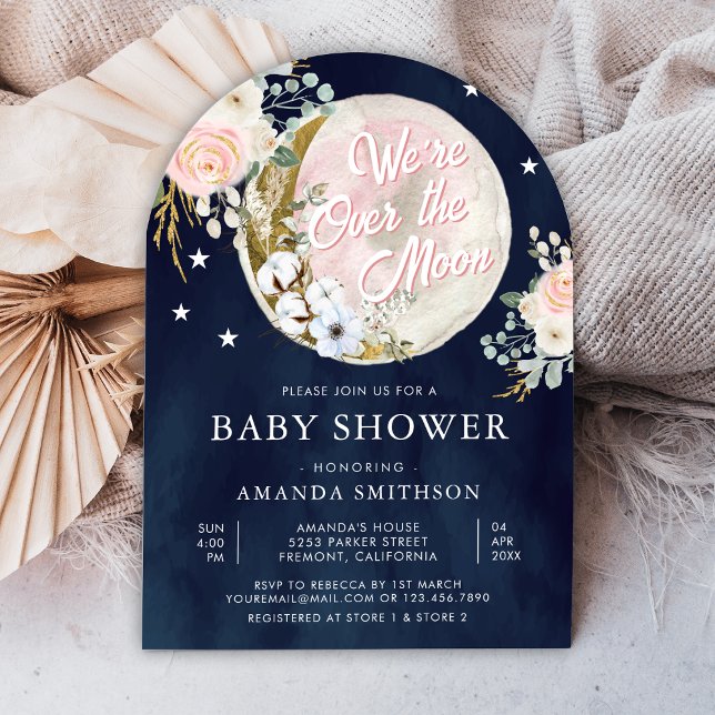 Invitación Sobre el Baby Shower azul de la marina floral rosa (Subido por el creador)