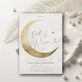Invitación Sobre el Baby Shower de la Moon Gold White Sky