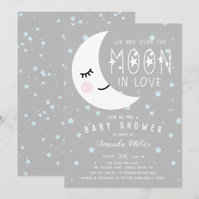 Invitación Sobre el Baby Shower de Moon Boy (Anverso / Reverso)