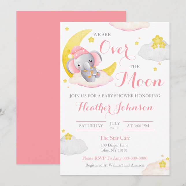 Invitación Sobre el Baby Shower del Chica del Elefante de la  (Anverso / Reverso)