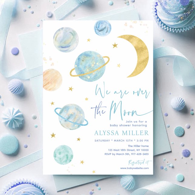 Invitación Sobre el Baby Shower espacial Moon Blue Boy (Subido por el creador)