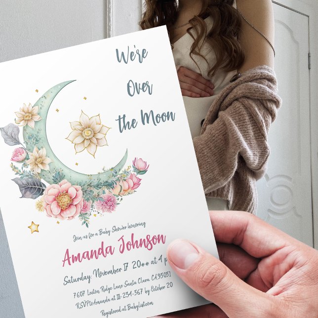 Invitación Sobre el Baby Shower floral lunar (Subido por el creador)