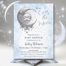 Invitación Sobre el Baby Shower Moon Blue Boy