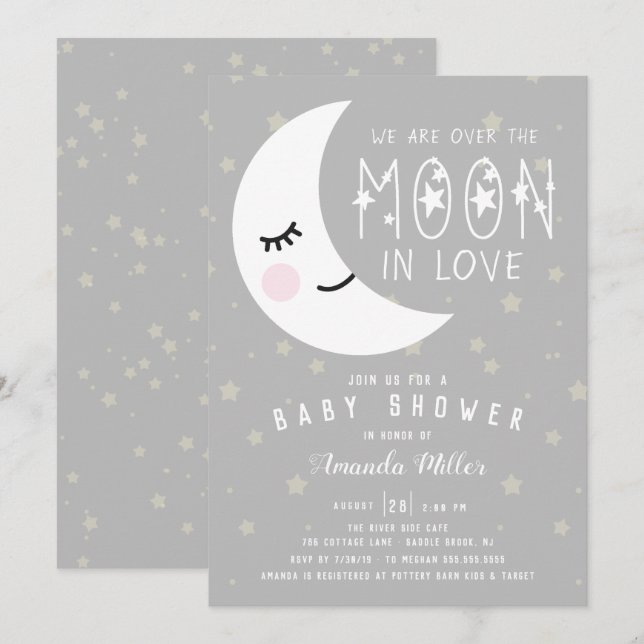 Invitación Sobre el Baby Shower Neutral De La Luna (Anverso / Reverso)