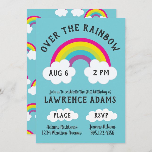 Invitación Sobre el cumpleaños arcoiris / ducha (Anverso / Reverso)