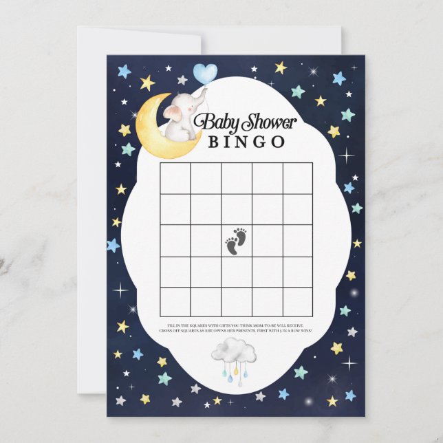 Invitación Sobre el juego de bingo de Baby Shower para Elefan (Anverso)