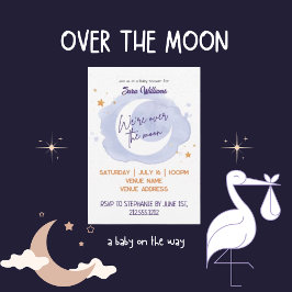 Invitación Sobre el morado de la luna Baby Shower acuarela