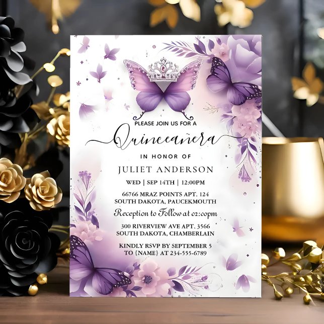 Invitación Sobre el oro real Tiara Lilac Luz Púrpura Quincean (Subido por el creador)