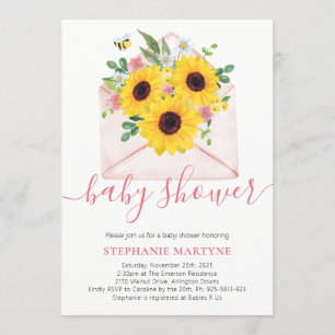 Invitación Sobre floral de girasol Baby Shower