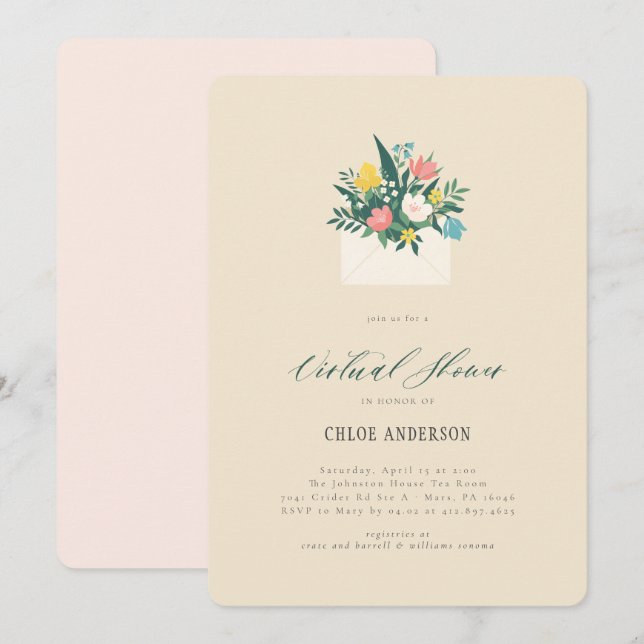 Invitación Sobre floral Ducha virtual de novias (Anverso / Reverso)