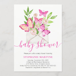 Invitación Sobre floral rosa de mariposa Baby Shower