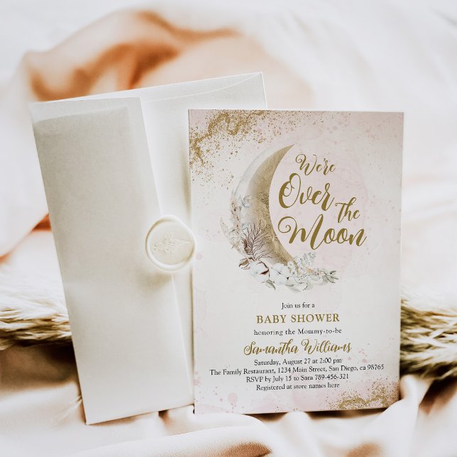 Invitación Sobre la ducha Moon Gold Pink Baby (Subido por el creador)