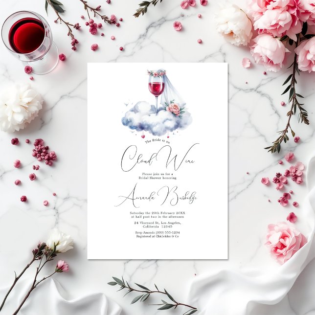 Invitación Sobre la ducha nupcial de novias (On Cloud Wine Bridal Shower Invitation)