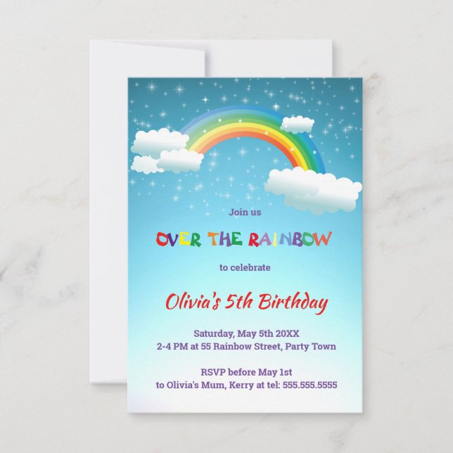 Invitación Sobre la fiesta de cumpleaños del arco iris (Anverso)