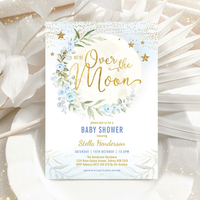 Invitación Sobre la luna azul floral azul Floral Boy Baby Sho (Subido por el creador)