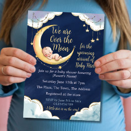 Invitación Sobre la luna Baby Celestial