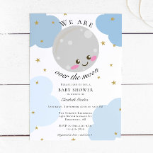 Sobre la luna Baby Shower Blue Cute Gold Kawaii In