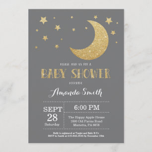 Invitación Sobre la luna Baby Shower Invitation Gold Purpurin