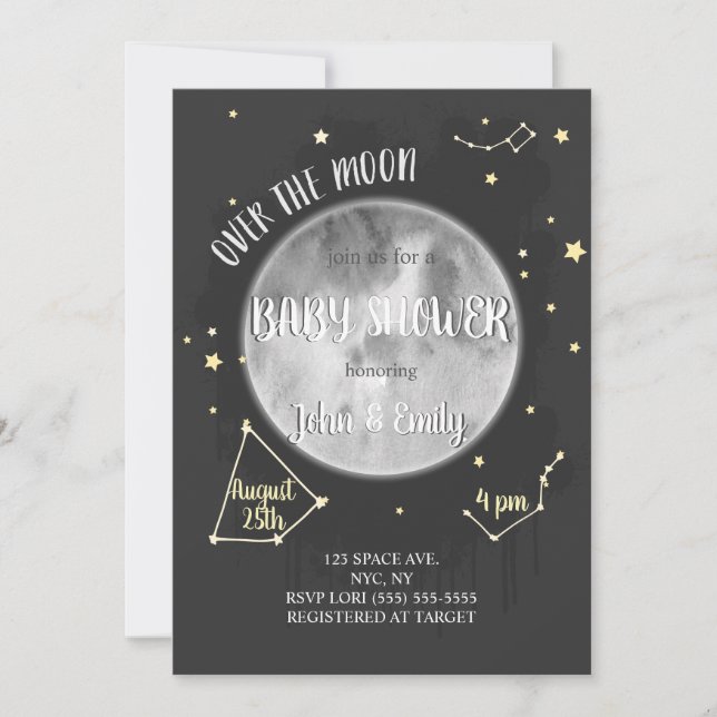 Invitación Sobre la luna | Baby Shower Moon & Stars (Anverso)