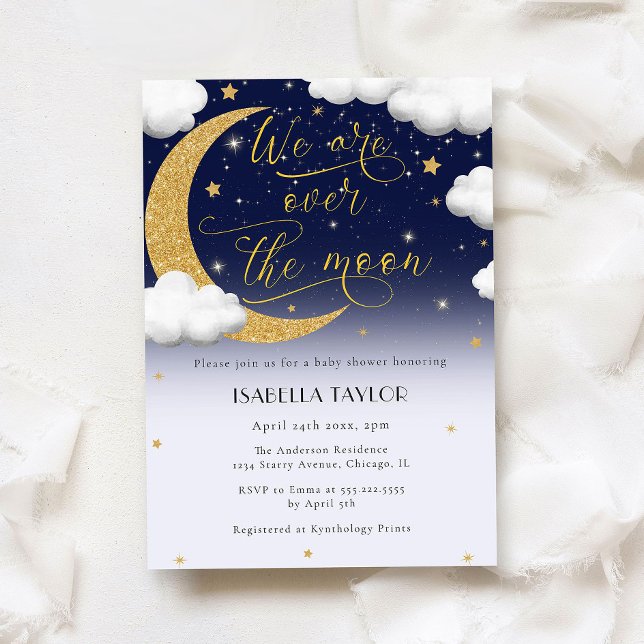 Invitación Sobre la luna Baby Shower neutral de género (Subido por el creador)
