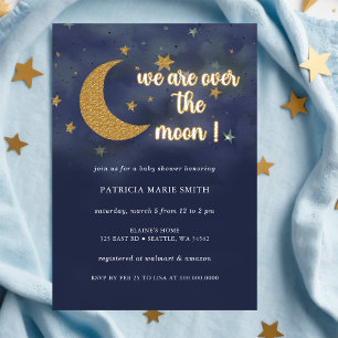 Invitación Sobre la luna Baby Shower neutral de género