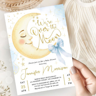 Invitación Sobre la Luna Baby Shower Niño Arco Azul Luna