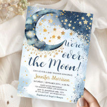 Sobre La Luna Baby Shower Niño Azul Estrellas Bril