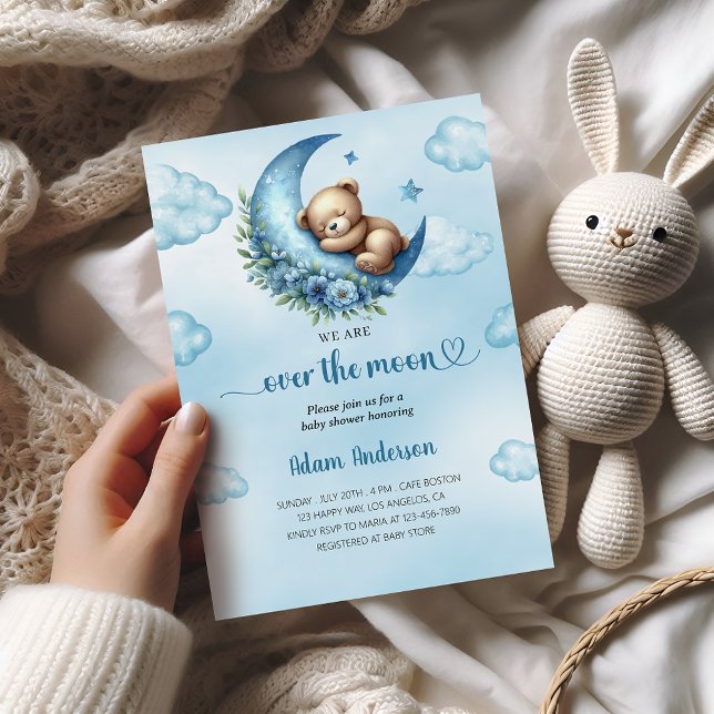 Invitación Sobre la luna Baby Shower - Teddy Bear & Moon (Subido por el creador)