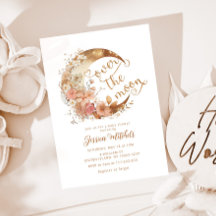 Sobre la luna bebé ducha oro floral