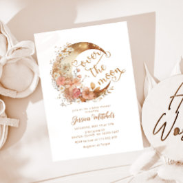 Invitación Sobre la luna bebé ducha oro floral
