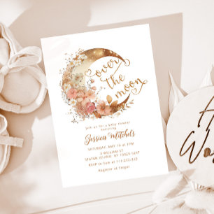Invitación Sobre la luna bebé ducha oro floral