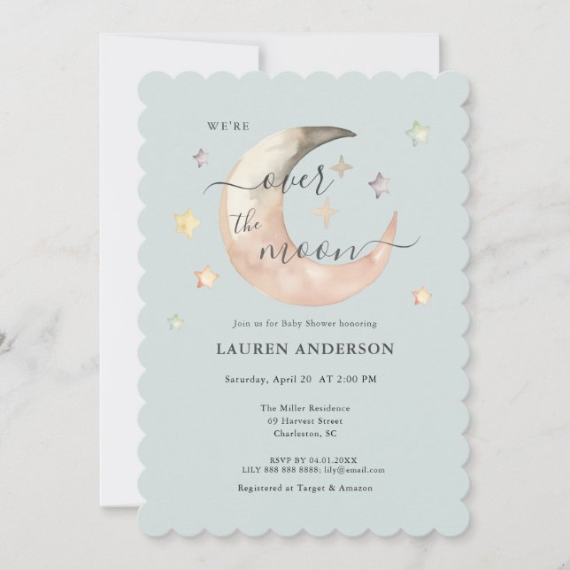 Invitación Sobre La Luna Boho Celestial Azul Shower de bebé (Anverso)