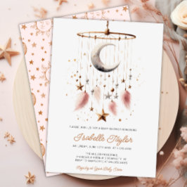 Invitación Sobre la luna Boho Celestial Chica Baby Shower