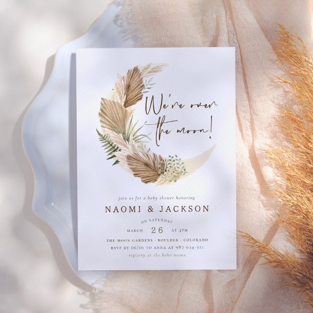 Invitación Sobre la luna Boho Pampas Parejas Baby Shower (Subido por el creador)