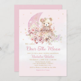 Invitación Sobre la luna Boho Teddy Bear Chica Baby Shower
