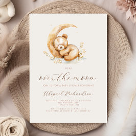 Invitación Sobre la luna Boho Teddy Oso Neutral Baby Shower
