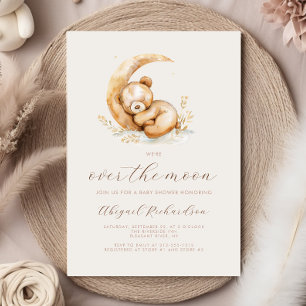 Invitación Sobre la luna Boho Teddy Oso Neutral Baby Shower