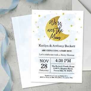 Invitación Sobre la luna   Boys Baby Shower