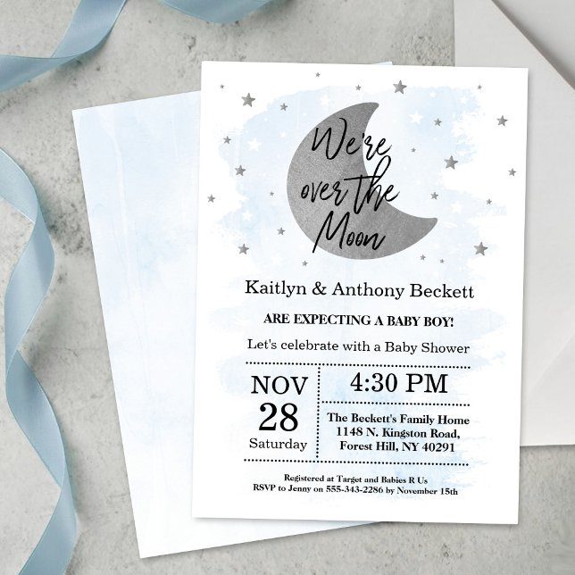 Invitación Sobre la luna | Boys Baby Shower (Subido por el creador)