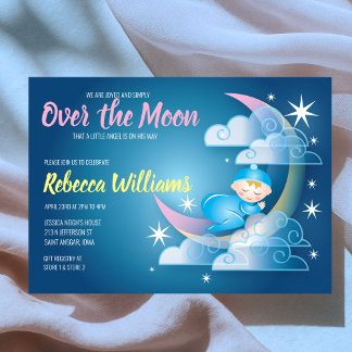 Invitación Sobre La Luna Cañón Baby Shower - Piel más Ligera