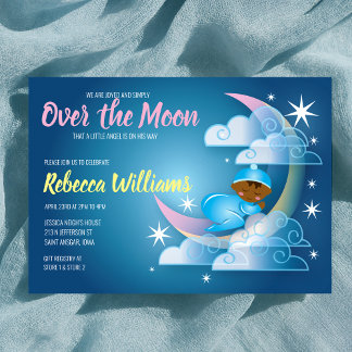 Invitación Sobre La Luna Cañón Baby Shower - Piel Más Oscura