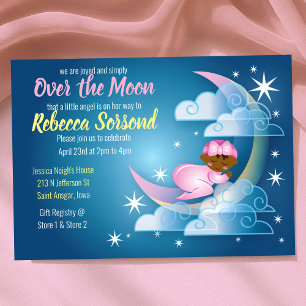 Invitación Sobre La Luna Cañón Baby Shower - Piel Más Oscura