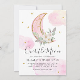 Invitación Sobre la luna Chica de oro rosado Baby Shower