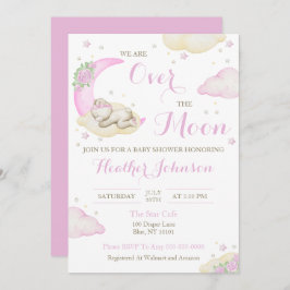 Invitación Sobre la luna Chica oso Baby Shower