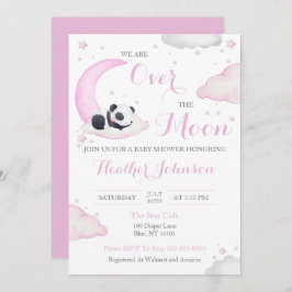Invitación Sobre la luna Chica Panda Bear Baby Shower