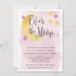 Invitación Sobre la luna, color de agua rosa Baby Shower