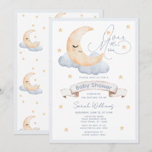 Invitación Sobre la luna de oro estrellas azul Baby Shower